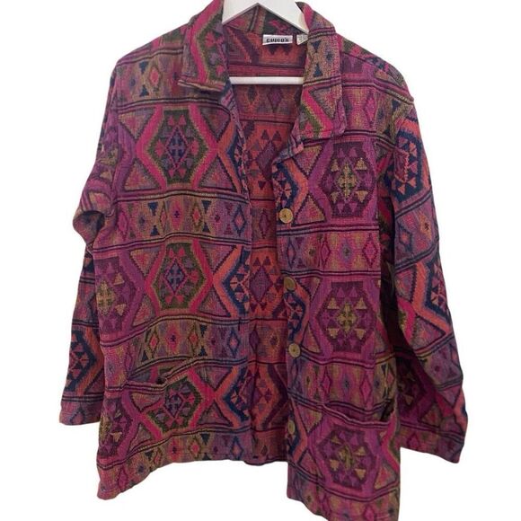 Vintage Chico’s Tapestry Jacket Aztec Southwestern Tribal Boho 100% Cotton - Picture 3 of 8
